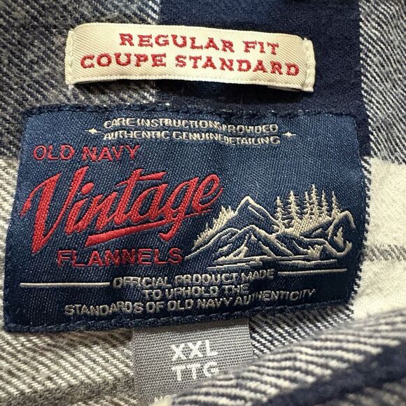Old Navy Mens XXL Vintage Flannel Shirt Plaid Long Sleeve Button Up Regular Fit - Picture 3 of 7